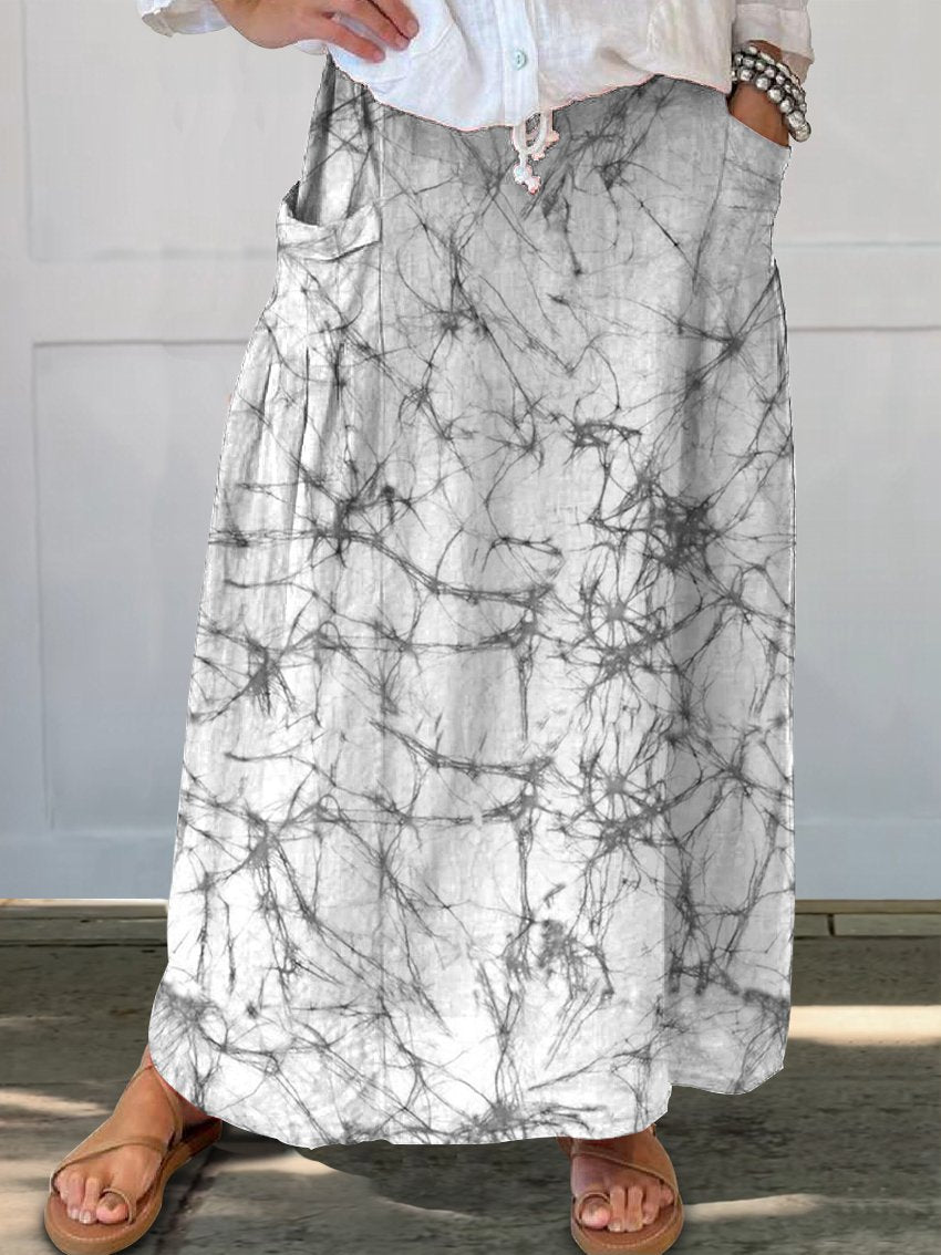 Damen-Leinenrock mit Crack-Print und Taschen