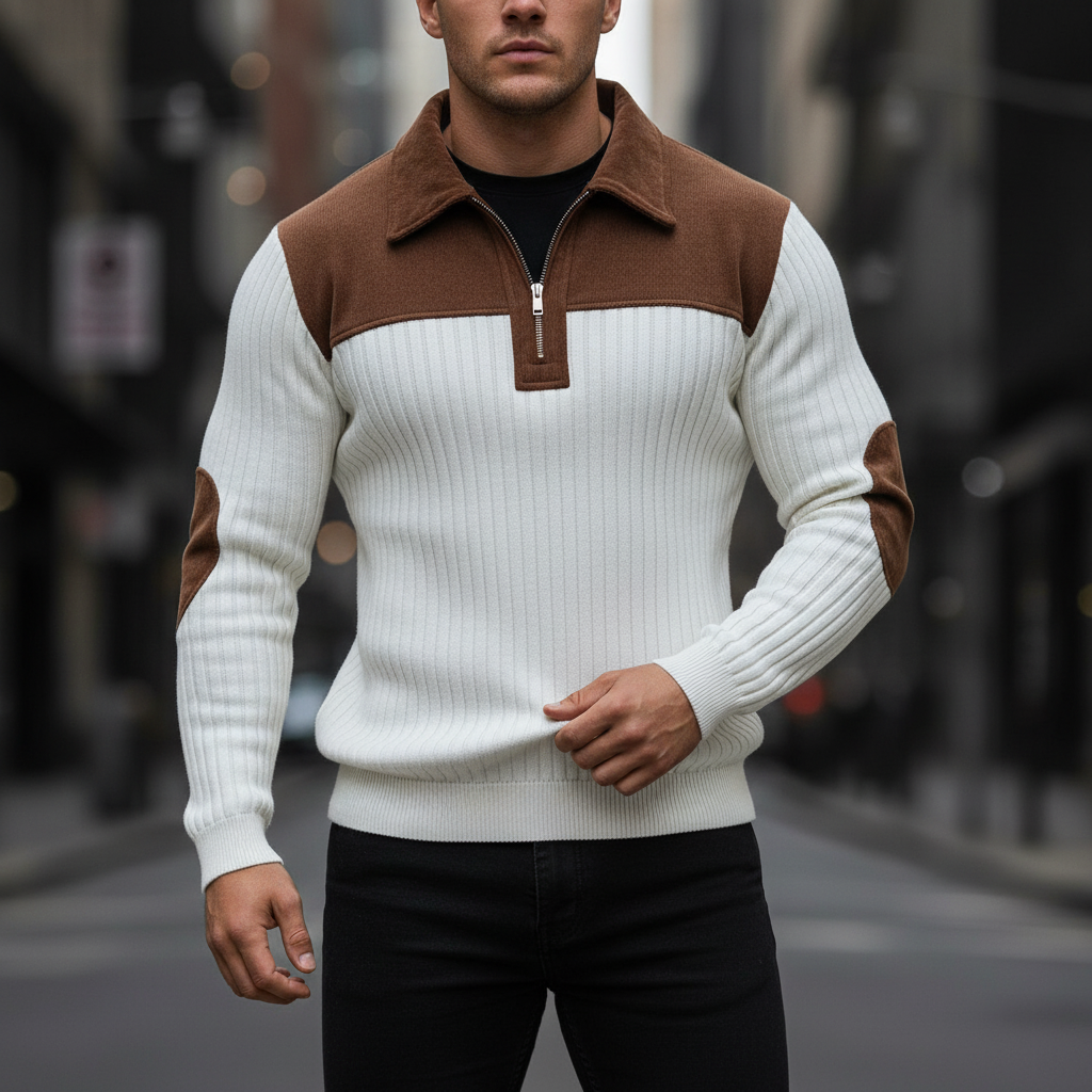 Outdoor Men's Casual Striped Color Block Stand Collar Sweatshirt With Retro Quarter Zipper Collar Top