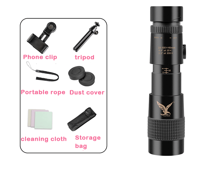 2024 NEW 4K 10-300X34MM SUPER TELEPHOTO ZOOM MONOCULAR TELESCOPE