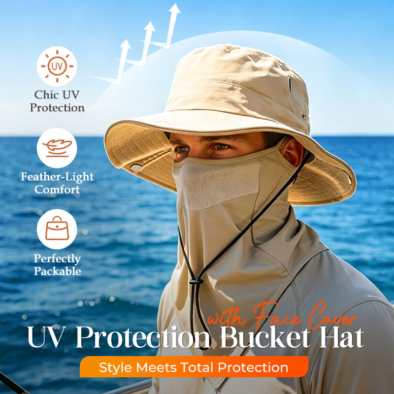 Shadecraft™ – UPF 50+ 360° Coverage Bucket Hat with Detachable Face Cover & Neck Flap + 50% OFF