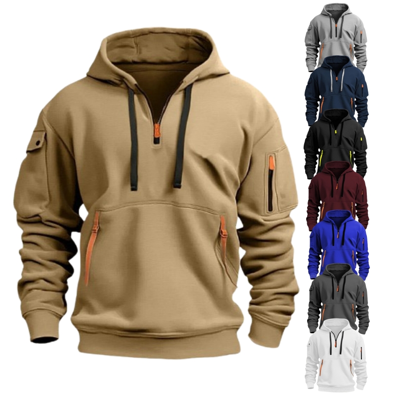 Men's Zipper & Multi Pocket Casual Sport Sweatshirt Hoodie
