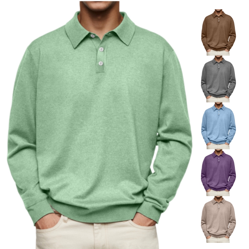 Lässiges und bequemes Poloshirt für Herren mit langen Ärmeln und einfarbigem Revers