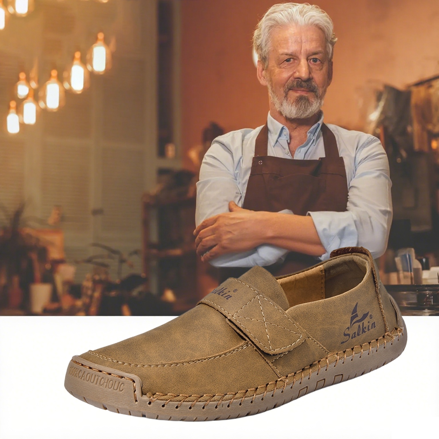 🔥 Chaussures de marche à enfiler pour hommes 👞 Faciles à mettre et à enlever, cousues à la main ✅ Antidérapantes, à porter 24 heures sur 24, marche confortable