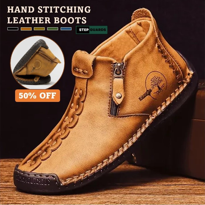 Men Hand Stitching Leather Side Zippers British Shoes