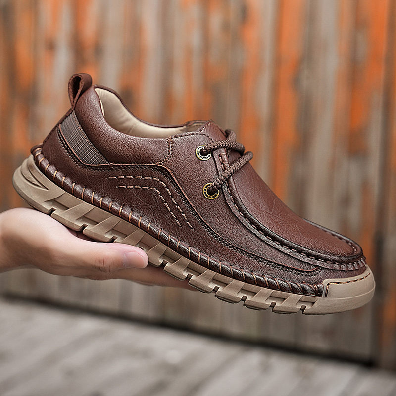 Lässige, bequeme, verschleißfeste, rutschfeste Herrenschuhe aus echtem Leder, handgenäht aus Futian