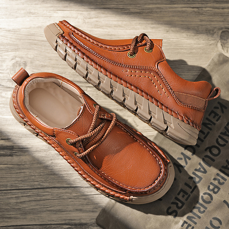 Lässige, bequeme, verschleißfeste, rutschfeste Herrenschuhe aus echtem Leder, handgenäht aus Futian