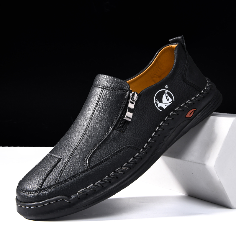 💥Hot sale💥 Men's Leather Slip-On Loafers with Side Zipper – Wide Toe Box, Durable Rubber Sole, Lightweight & Comfortable for Walking, Driving & Casual Wear