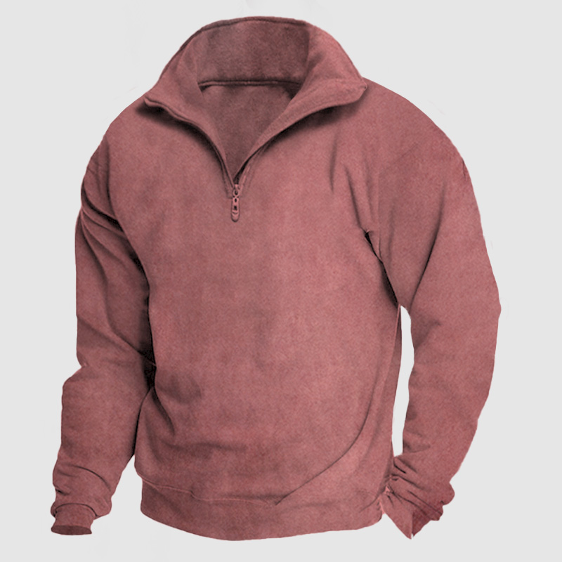Men's Casual Loose Zipper Suede Pullover Hoodie