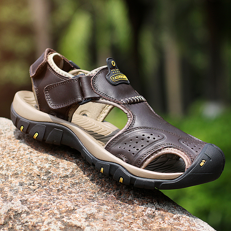 Dallader Men's Genuine Leather Sport Sandals Orthopedic Support Lightweight Non-slip Hiking Sandals