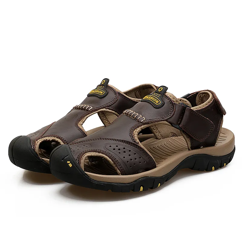 Dallader Men's Genuine Leather Sport Sandals Orthopedic Support Lightweight Non-slip Hiking Sandals