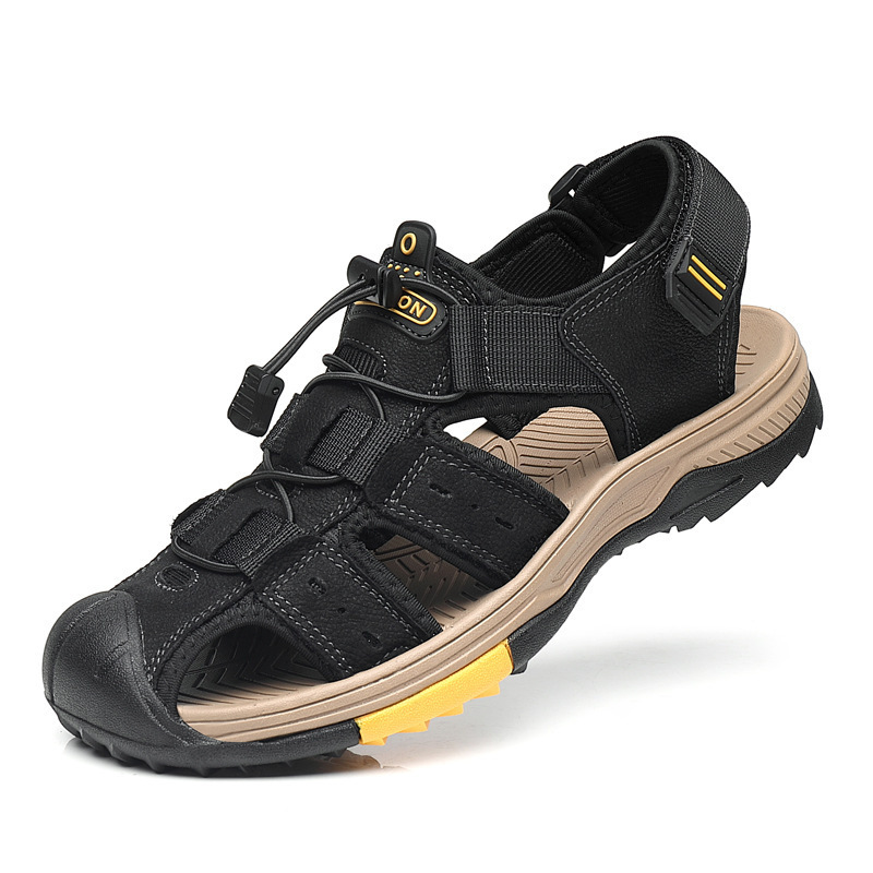 Dallader Men's Lightweight Leather Hiking Sandal Lightweight Non-Slip Orthopedic Support Sandal