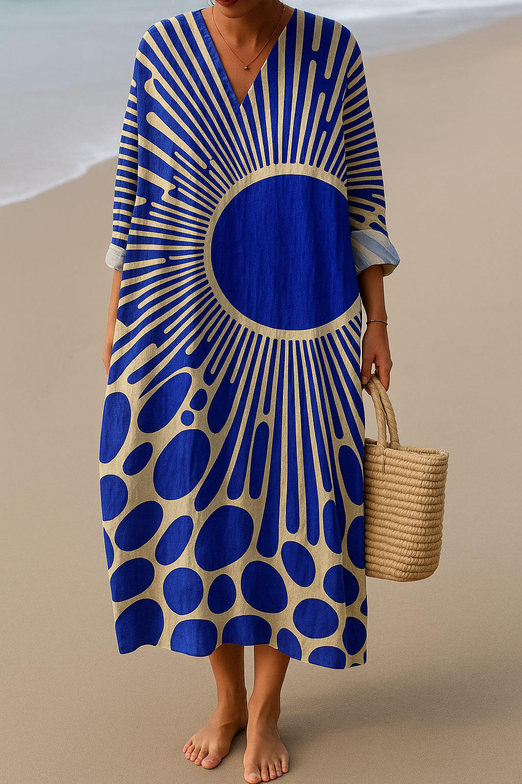 Damen Baumwollkleid mit abstraktem Musterprint