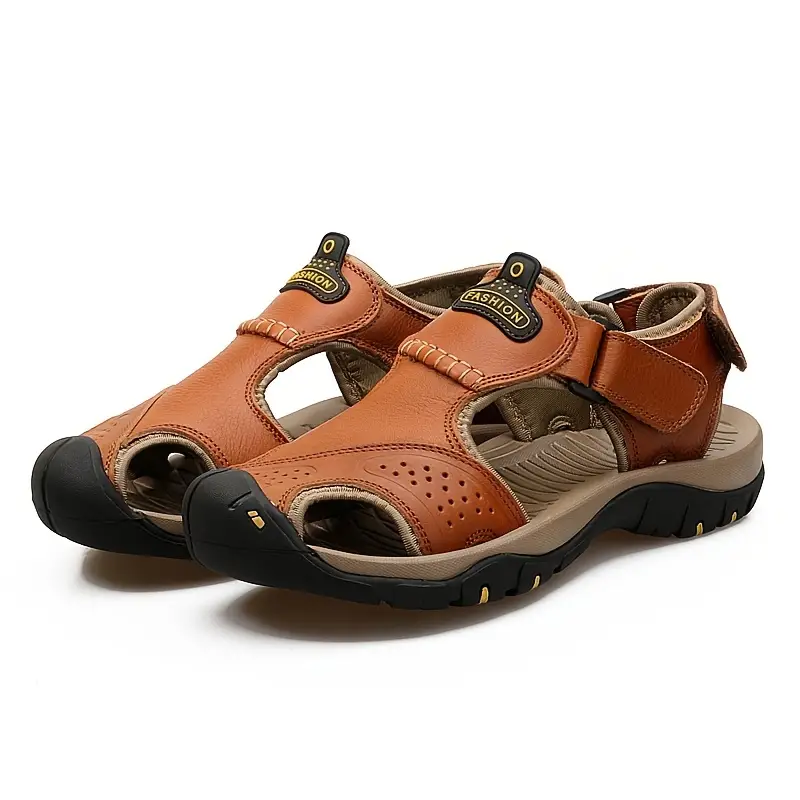 Dallader Men's Genuine Leather Sport Sandals Orthopedic Support Lightweight Non-slip Hiking Sandals