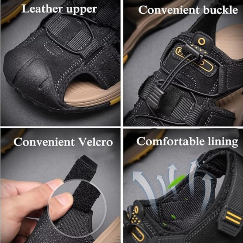 Dallader Men's Lightweight Leather Hiking Sandal Lightweight Non-Slip Orthopedic Support Sandal