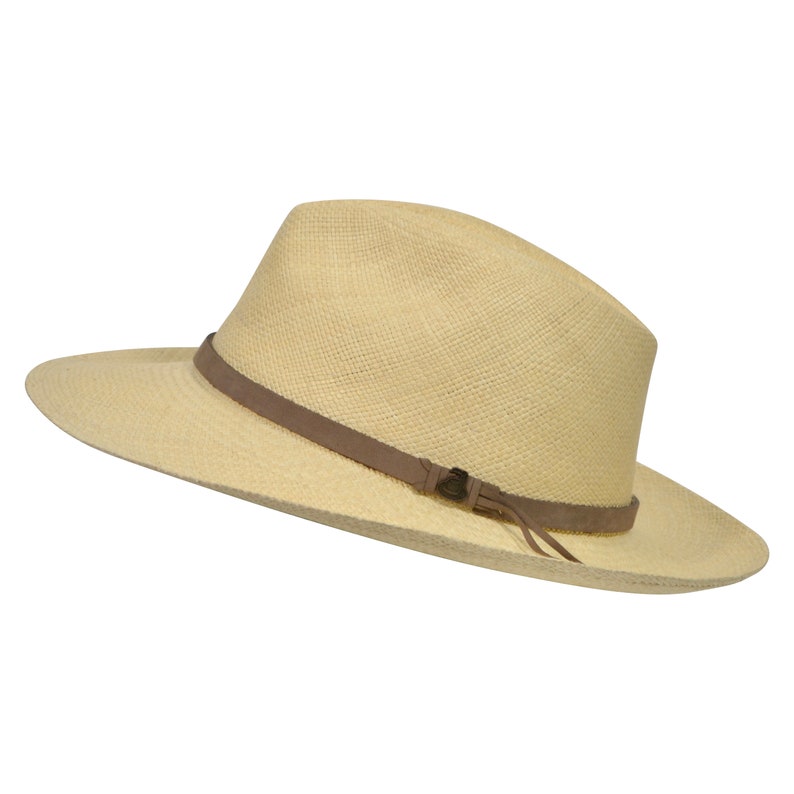 Original Panama Hat - Wide Brim Fedora - Natural Straw - Brown Leather Band - Handmade in Ecuador by Ecua-Andino - EA - HatBox Included-BOX PACKING