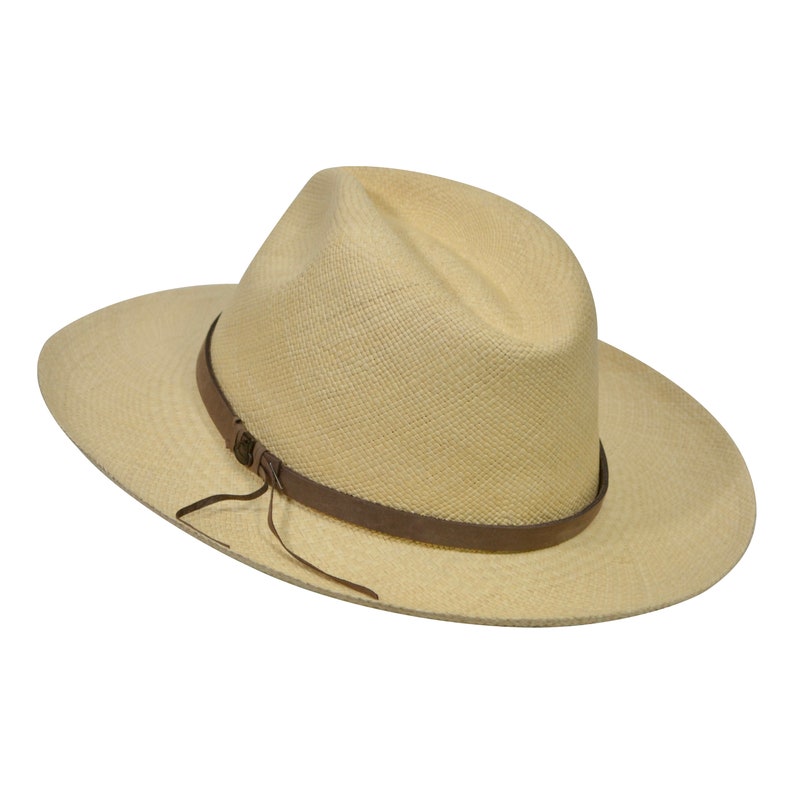 Original Panama Hat - Wide Brim Fedora - Natural Straw - Brown Leather Band - Handmade in Ecuador by Ecua-Andino - EA - HatBox Included-BOX PACKING
