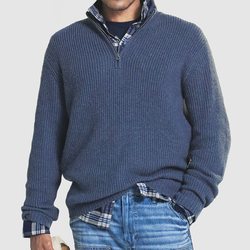 Herrenpullover aus Kaschmir mit Reißverschluss und Business-Casual-Muster