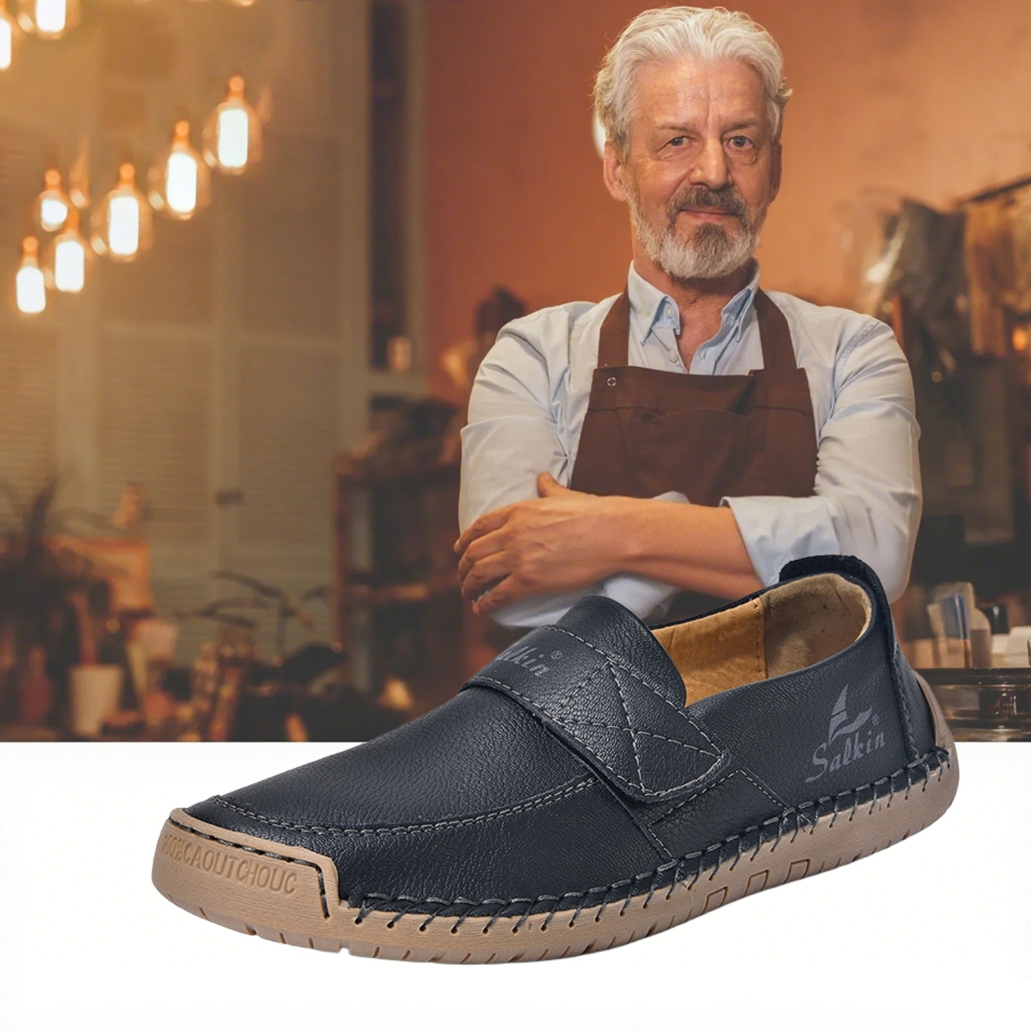 🔥 Chaussures de marche à enfiler pour hommes 👞 Faciles à mettre et à enlever, cousues à la main ✅ Antidérapantes, à porter 24 heures sur 24, marche confortable