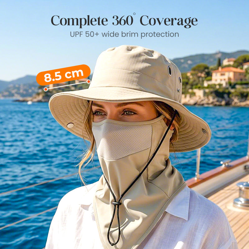 Shadecraft™ – UPF 50+ 360° Coverage Bucket Hat with Detachable Face Cover & Neck Flap + 50% OFF