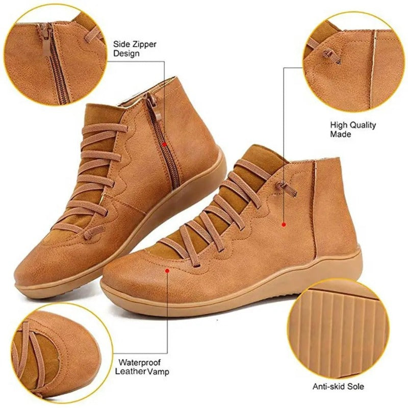 Women Leather Waterproof Orthopedic Vintage Boots