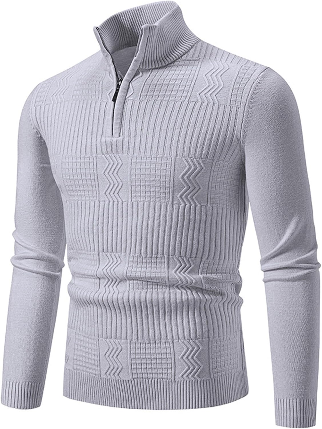 Men's Winter Casual High Neck Zipper Long Sleeve Knit Shirt