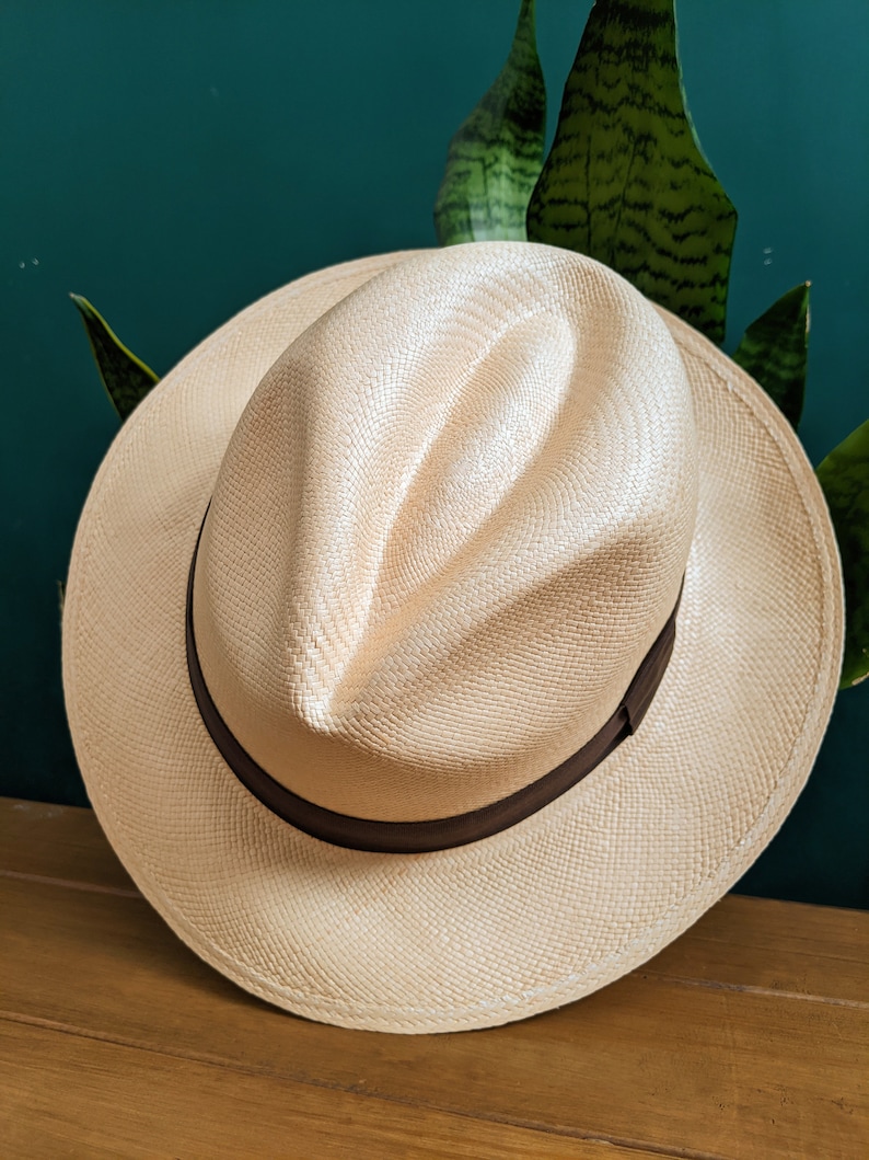 Genuine Ecuadorian Natural Panama Hat with Dark Brown Hat Band ~ Handwoven Toquilla Palm Hat-BOX PACKING