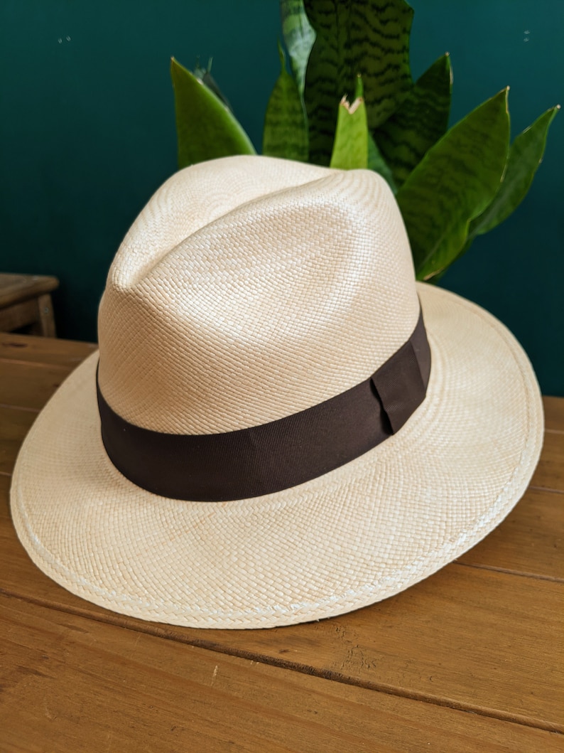 Genuine Ecuadorian Natural Panama Hat with Dark Brown Hat Band ~ Handwoven Toquilla Palm Hat-BOX PACKING
