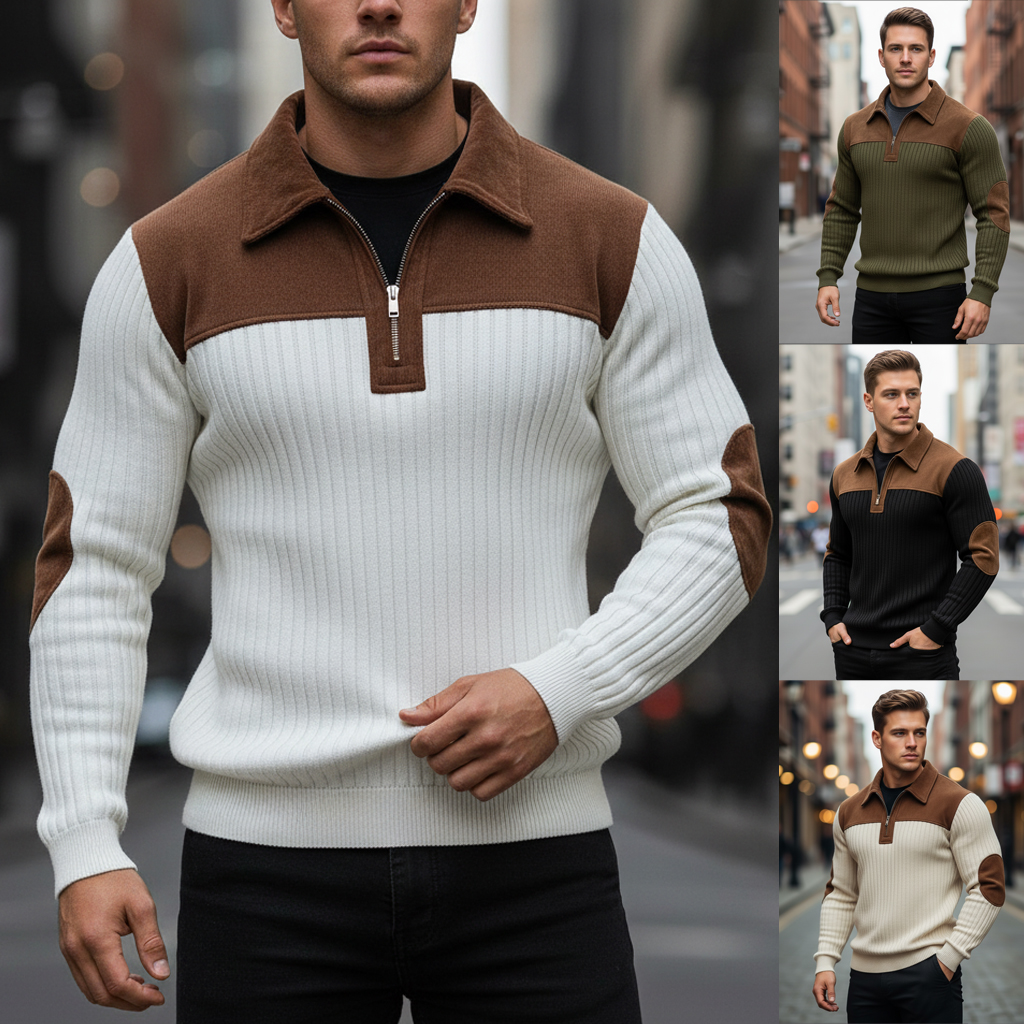 Outdoor Men's Casual Striped Color Block Stand Collar Sweatshirt With Retro Quarter Zipper Collar Top