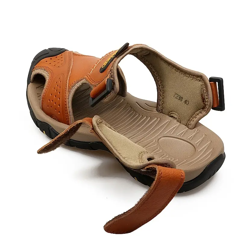 Dallader Men's Genuine Leather Sport Sandals Orthopedic Support Lightweight Non-slip Hiking Sandals