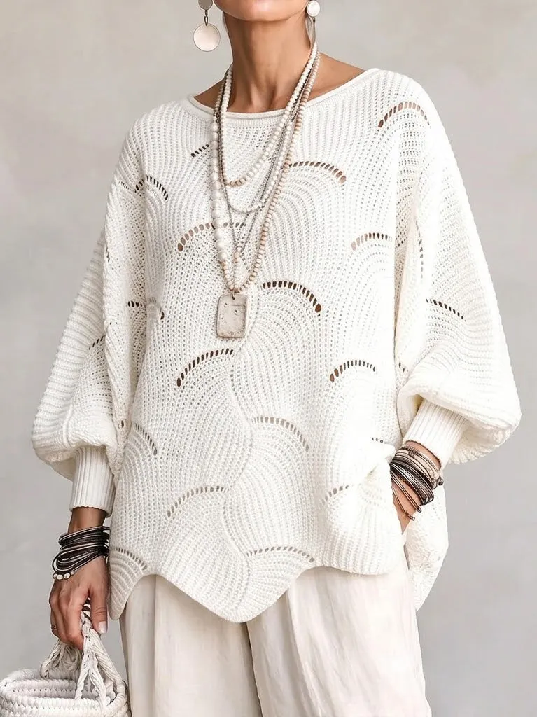 Stricktop mit lockerem Laternenärmeln und Wellenmuster