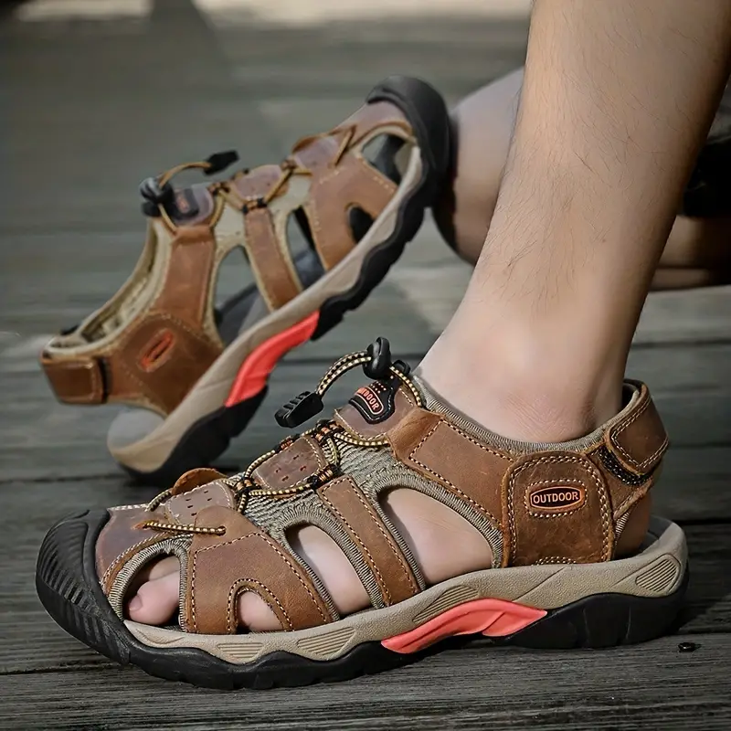 Dallader Men's Genuine Leather Sports Sandals, Orthopedic Support, Comfortable Lightweight Durable Non-Slip Hiking Sandals