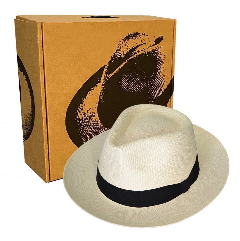 Teardrop Fedora Panama Hat | Natural Color Straw | Brisa Weave | Black Band | Handwoven in Ecuador - GPH - HatBox Included-BOX PACKING