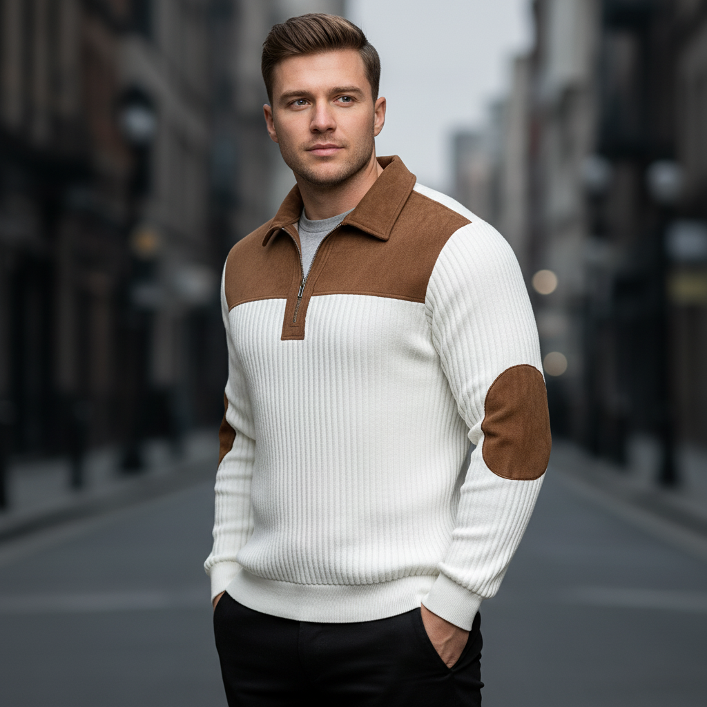 Outdoor Men's Casual Striped Color Block Stand Collar Sweatshirt With Retro Quarter Zipper Collar Top