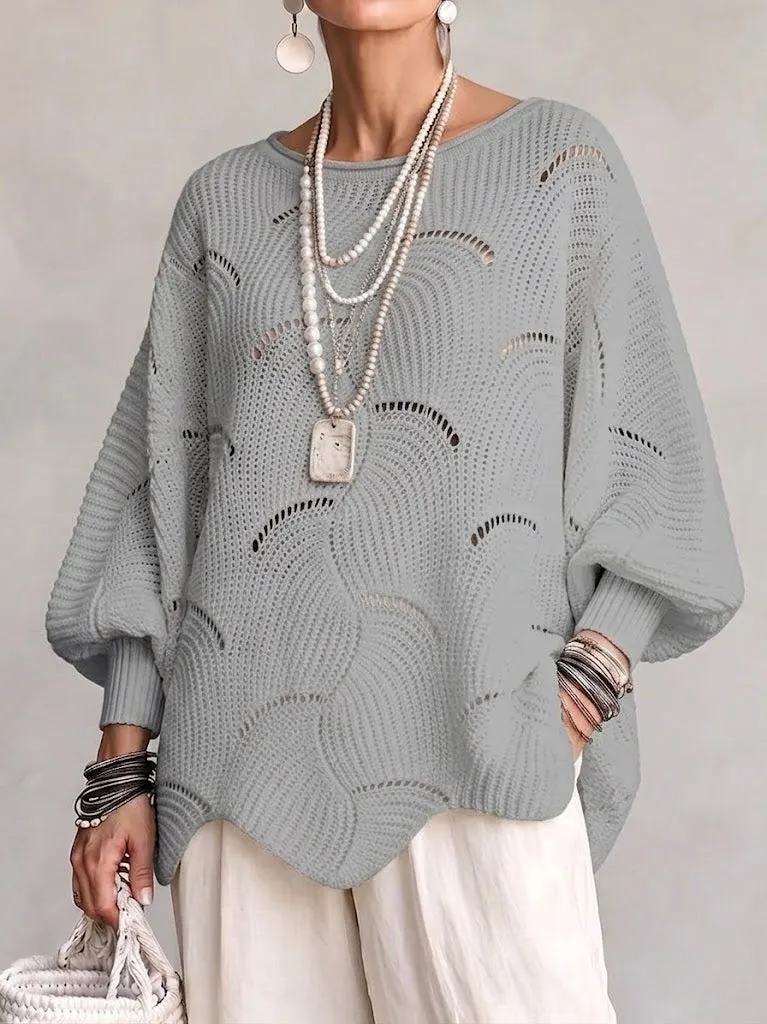Stricktop mit lockerem Laternenärmeln und Wellenmuster