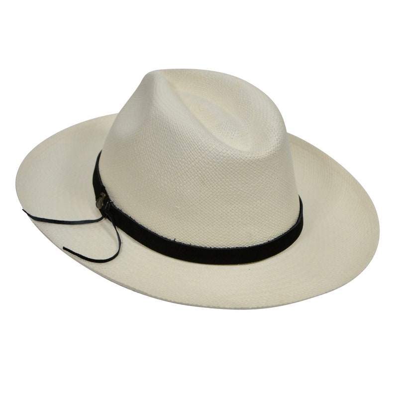Original Panama Hat - Wide Brim Fedora - Off-White Straw - Black Leather Band - Handmade in Ecuador by Ecua-Andino - EA - HatBox Included-BOX PACKING