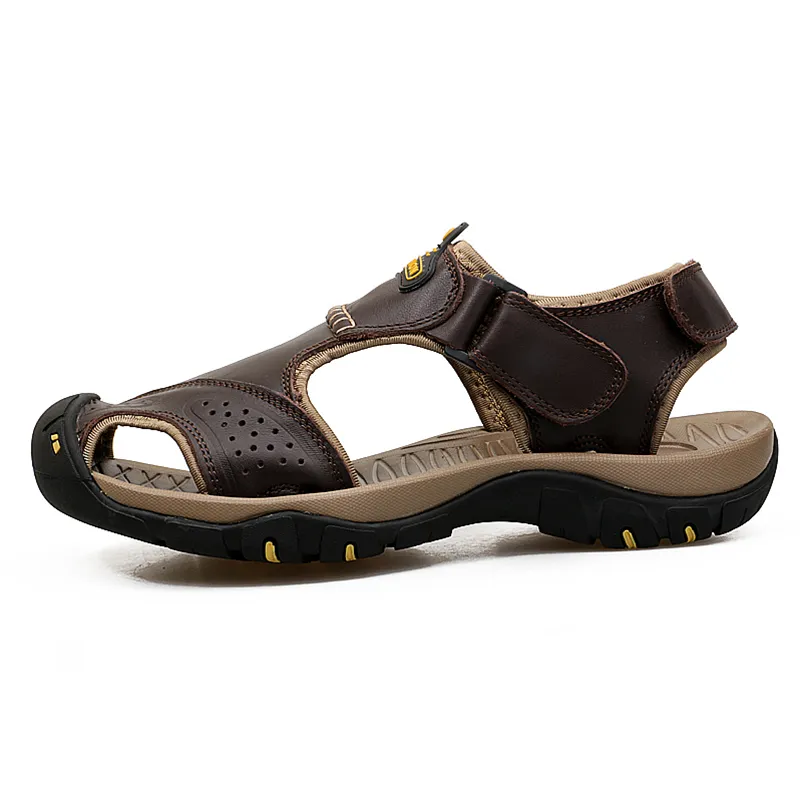 Dallader Men's Genuine Leather Sport Sandals Orthopedic Support Lightweight Non-slip Hiking Sandals