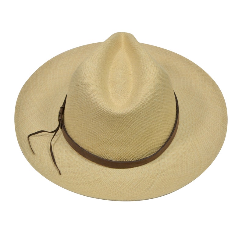 Original Panama Hat - Wide Brim Fedora - Natural Straw - Brown Leather Band - Handmade in Ecuador by Ecua-Andino - EA - HatBox Included-BOX PACKING