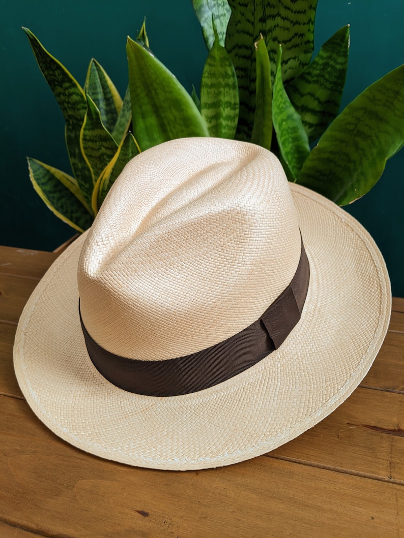 Genuine Ecuadorian Natural Panama Hat with Dark Brown Hat Band ~ Handwoven Toquilla Palm Hat-BOX PACKING
