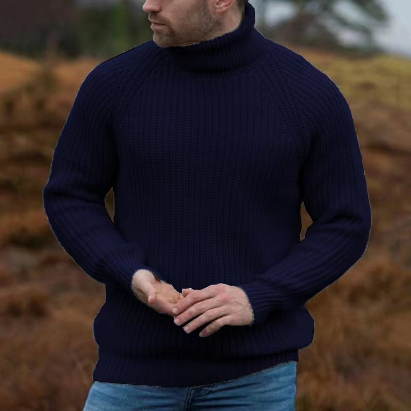 Men's Retro Western Style Knitted Sweater Turtleneck Pullover Off-white