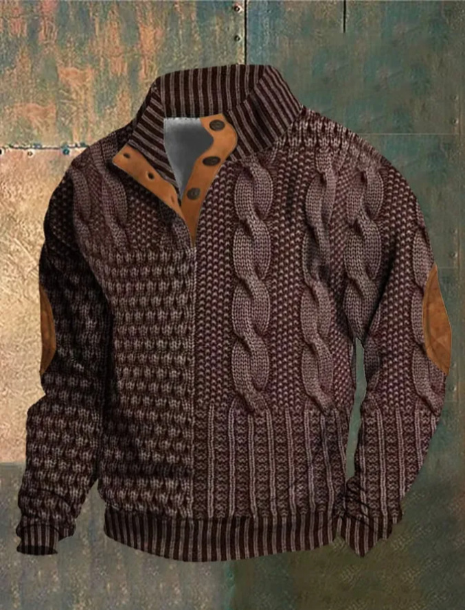 Dick gestricktes Henley-Oberteil aus Stehkragen mit vier Knöpfen für Herren