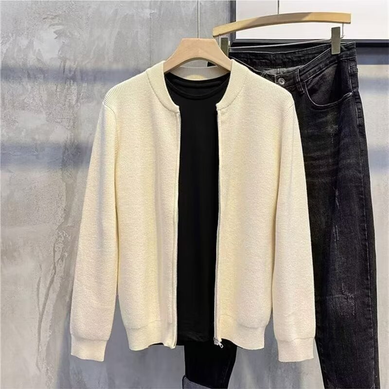Men's Casual Knit Double Zipper Design Cardigan Sweater
