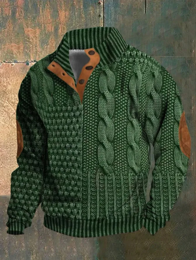 Dick gestricktes Henley-Oberteil aus Stehkragen mit vier Knöpfen für Herren