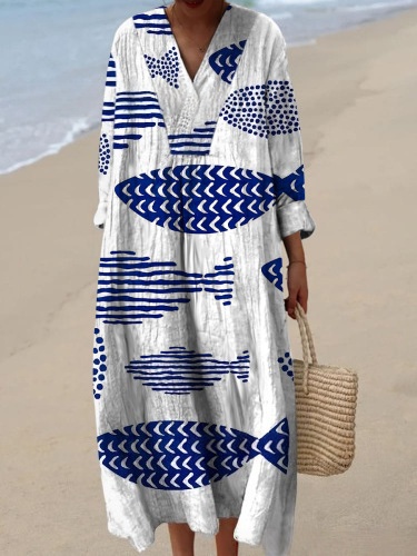 Damen Baumwollkleid mit abstraktem Musterprint