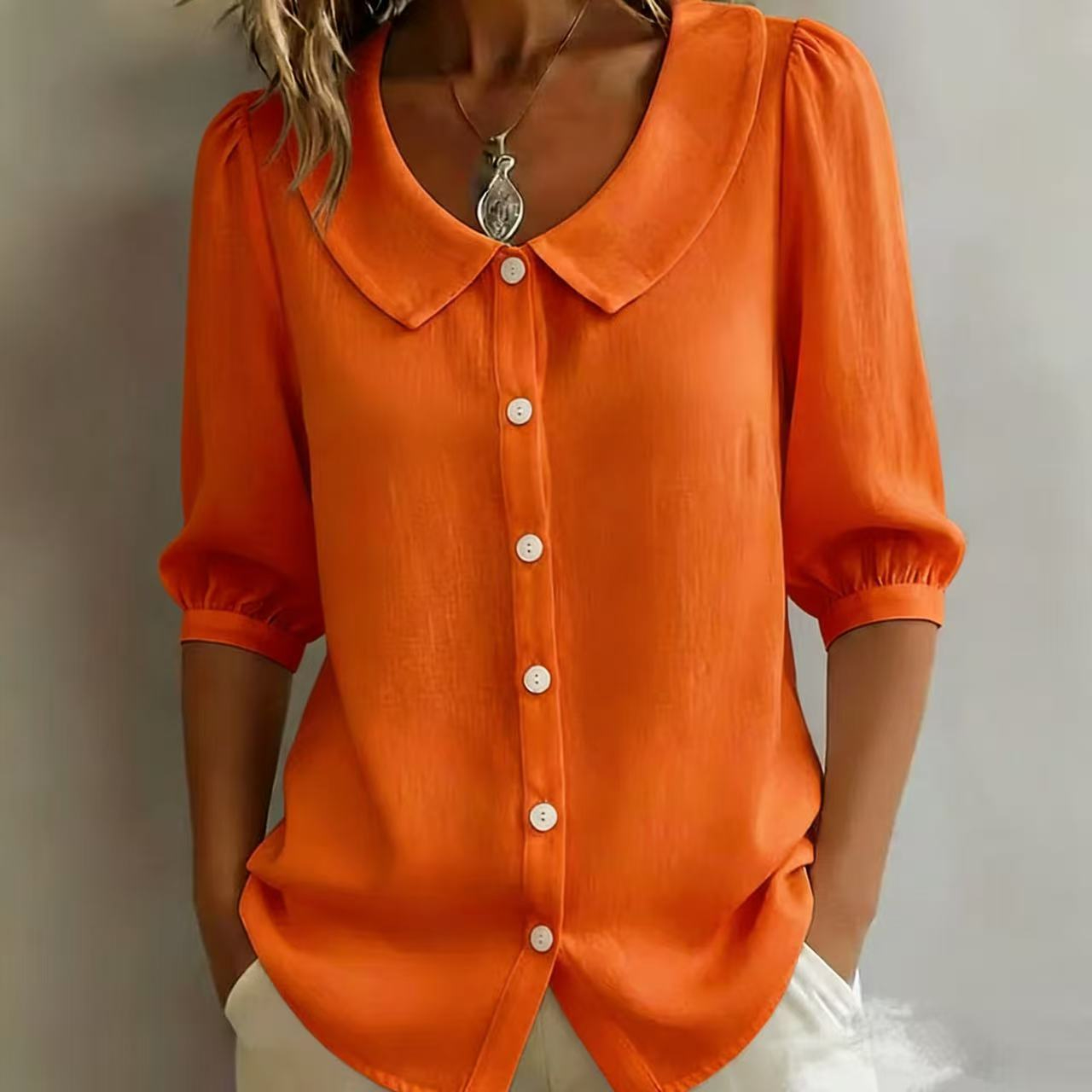 Retro Peter Pan Collar Button-up Cotton Shirt