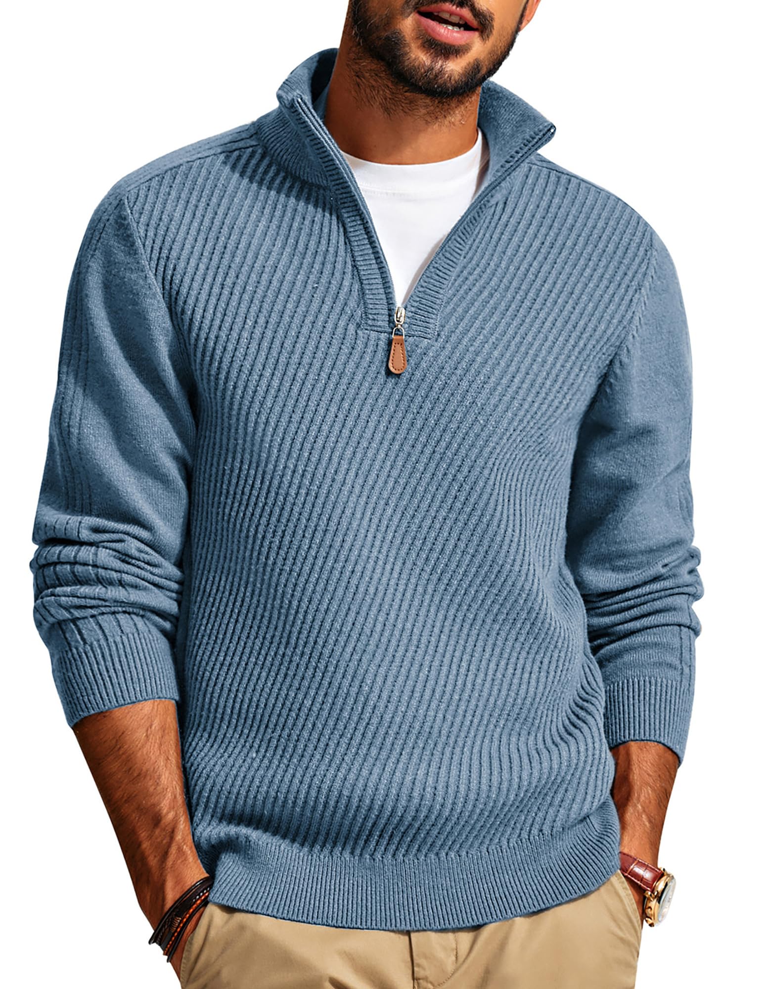 CLEARANCE SALE🔥  Men's Zipper Casual Slim Knit Texture Pullover Sweater