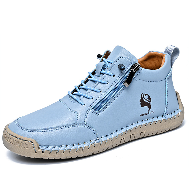 (⏰Letzter Tag - 70% Rabatt🛒) Lässige Outdoor-Stiefel aus echtem Leder - Obermaterial aus Rindsleder, breite Zehenpartie, Fußgewölbeunterstützung, Reißverschluss und Schlupfdesign, bequem zum Gehen und Autofahren.