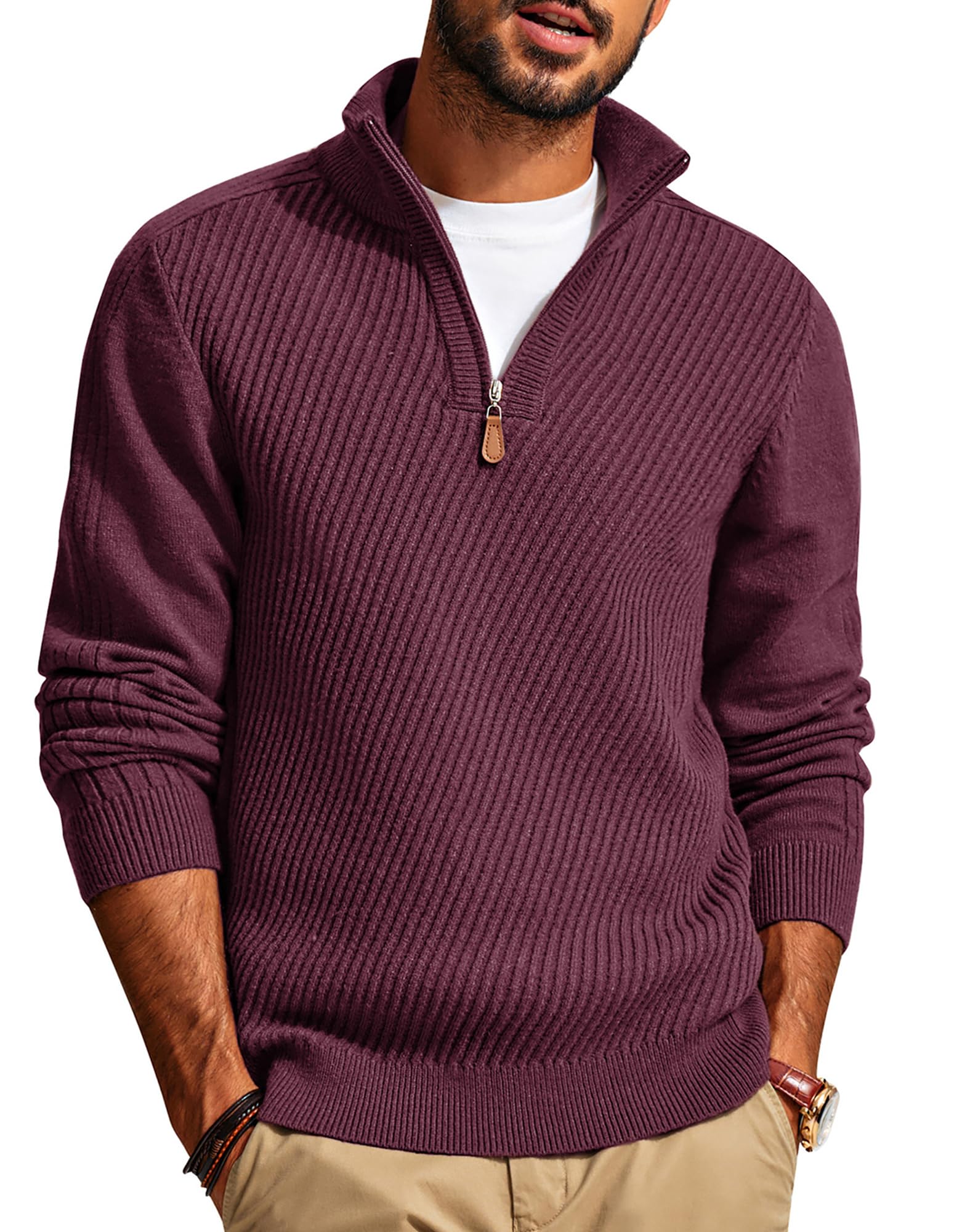 CLEARANCE SALE🔥  Men's Zipper Casual Slim Knit Texture Pullover Sweater