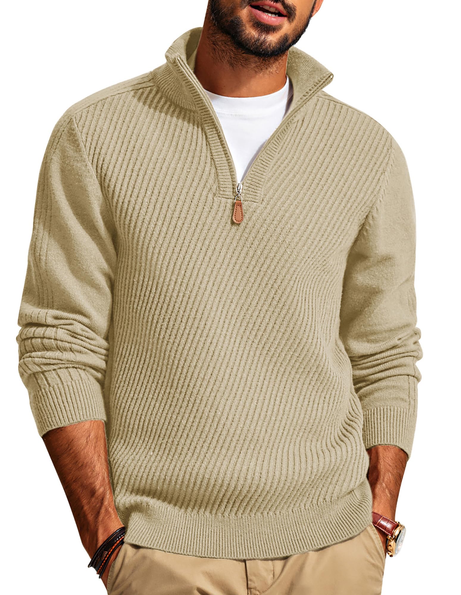 CLEARANCE SALE🔥  Men's Zipper Casual Slim Knit Texture Pullover Sweater