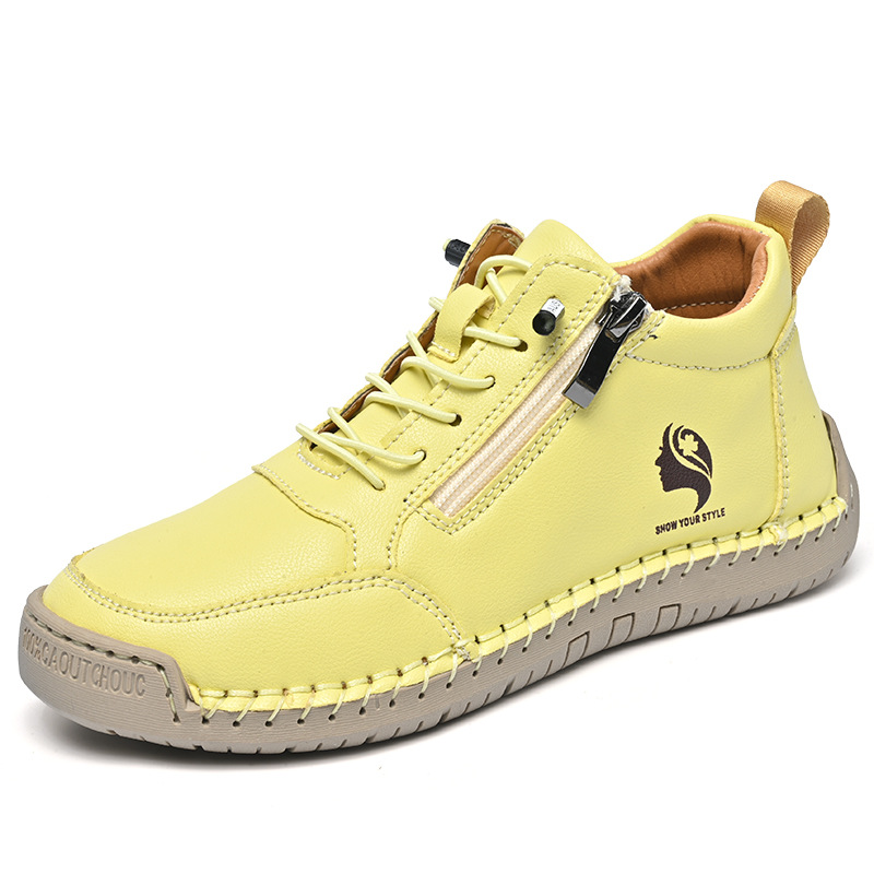 (⏰Letzter Tag - 70% Rabatt🛒) Lässige Outdoor-Stiefel aus echtem Leder - Obermaterial aus Rindsleder, breite Zehenpartie, Fußgewölbeunterstützung, Reißverschluss und Schlupfdesign, bequem zum Gehen und Autofahren.