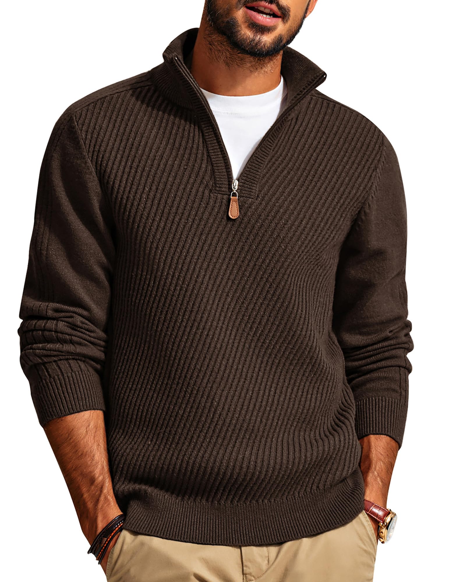 CLEARANCE SALE🔥  Men's Zipper Casual Slim Knit Texture Pullover Sweater